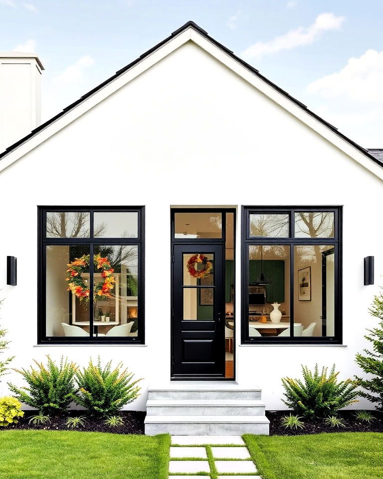 single story white house with black window frames - 30 Single Story White House Black Trim