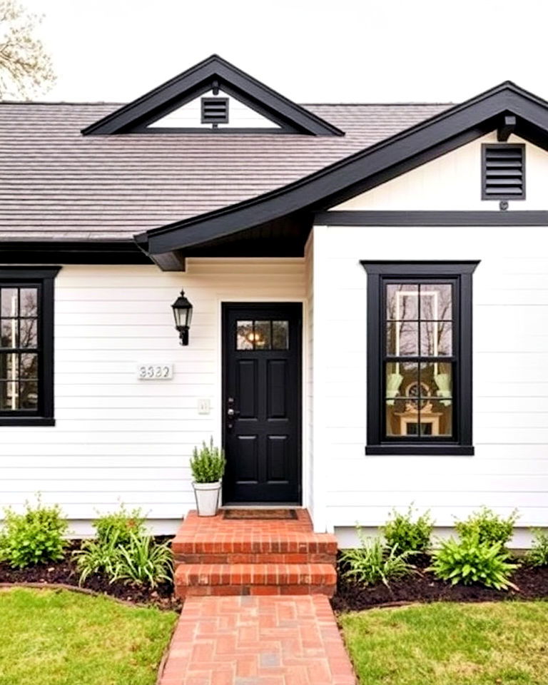 single story white house with dark trim - 30 Single Story White House Black Trim