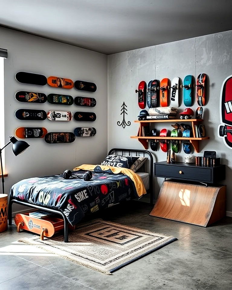 skateboard inspired bedroom - 40 Teenage Boy Bedroom Ideas