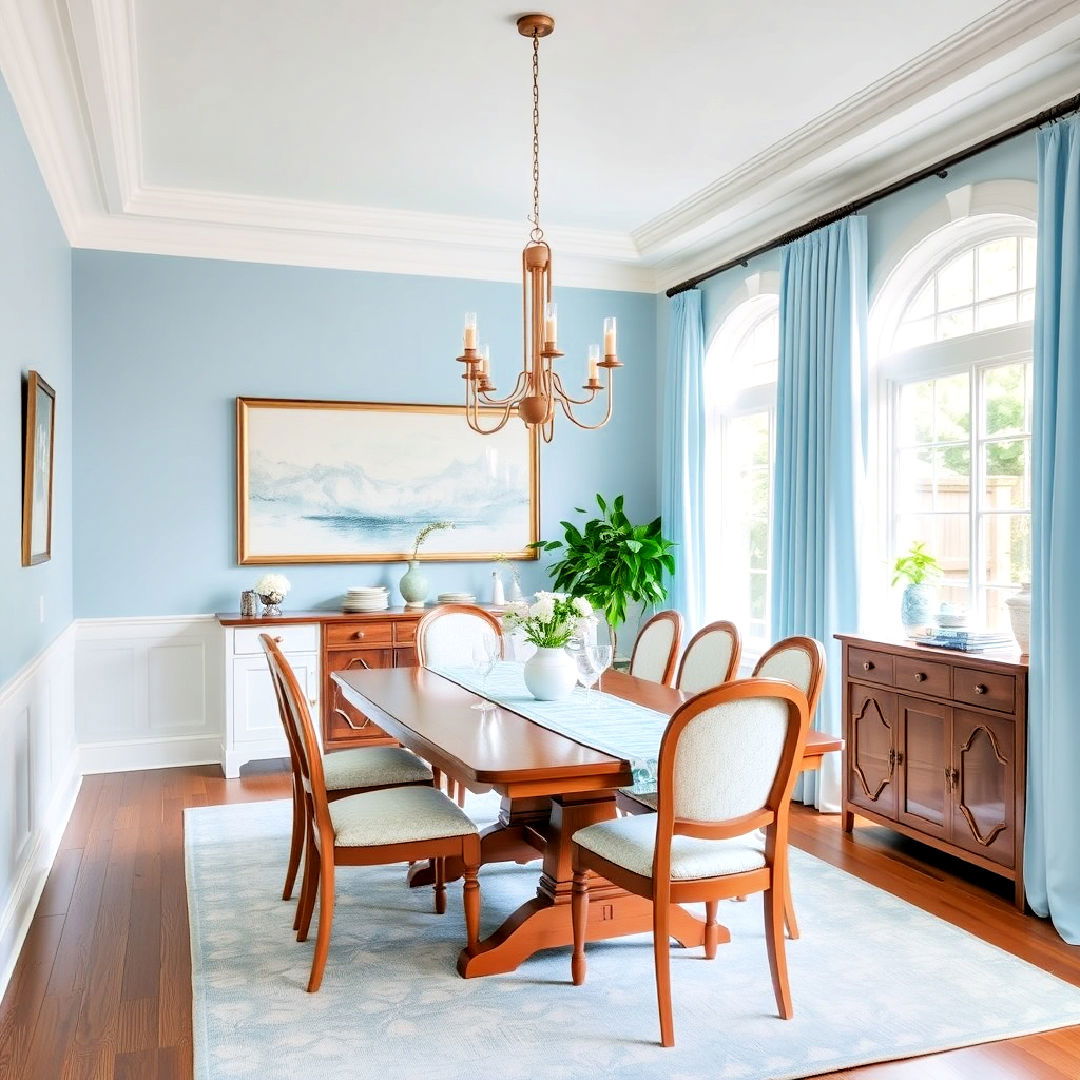 sky blue accents to add refreshing touch - 40 Blue Dining Room Ideas