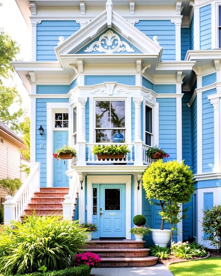 sky blue with white accents for victorian exterior - 15 Blue Victorian House Colors