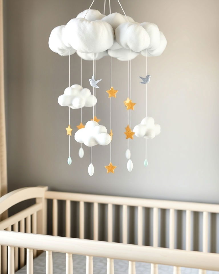 sky inspired cloud shaped mobile - 20 Nature Themed Nursery Ideas