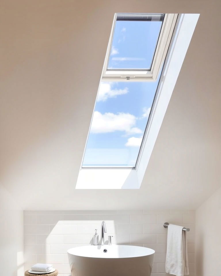 skylight centered sloped ceiling attic bathroom - 15 Sloped Ceiling Attic Bathroom Ideas