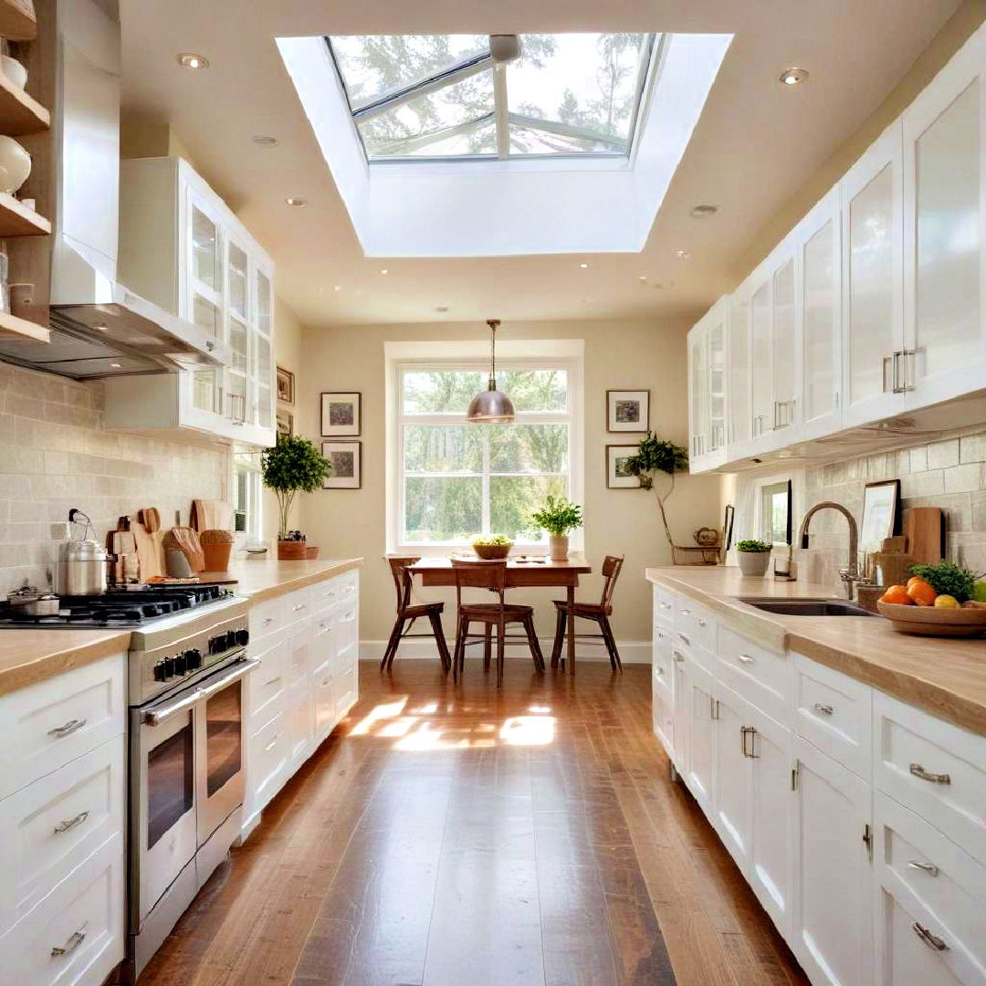 skylight for natural light - 40 Galley Kitchen Ideas