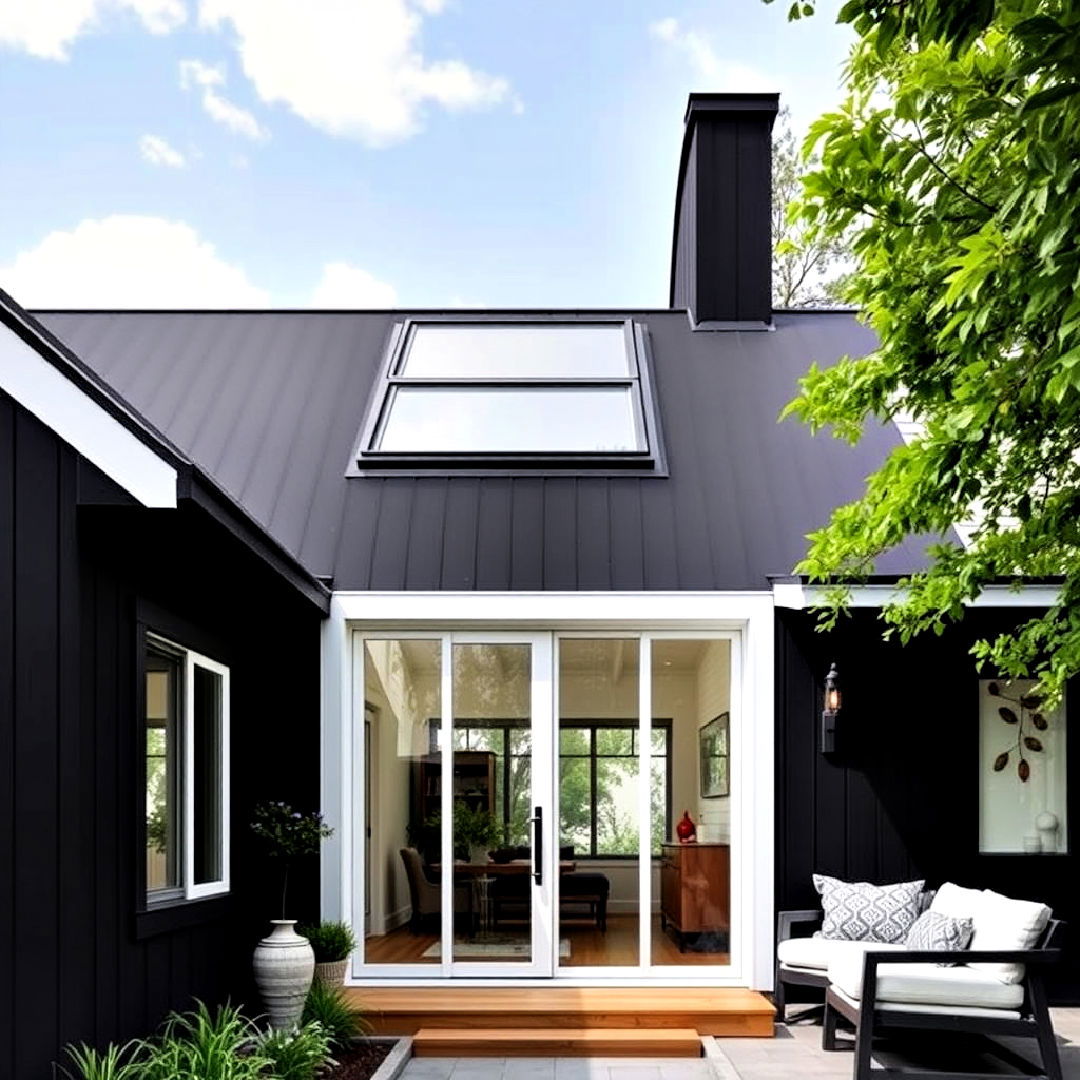 skylights for black modern farmhouse - 40 Black Modern Farmhouse Exterior Design Ideas
