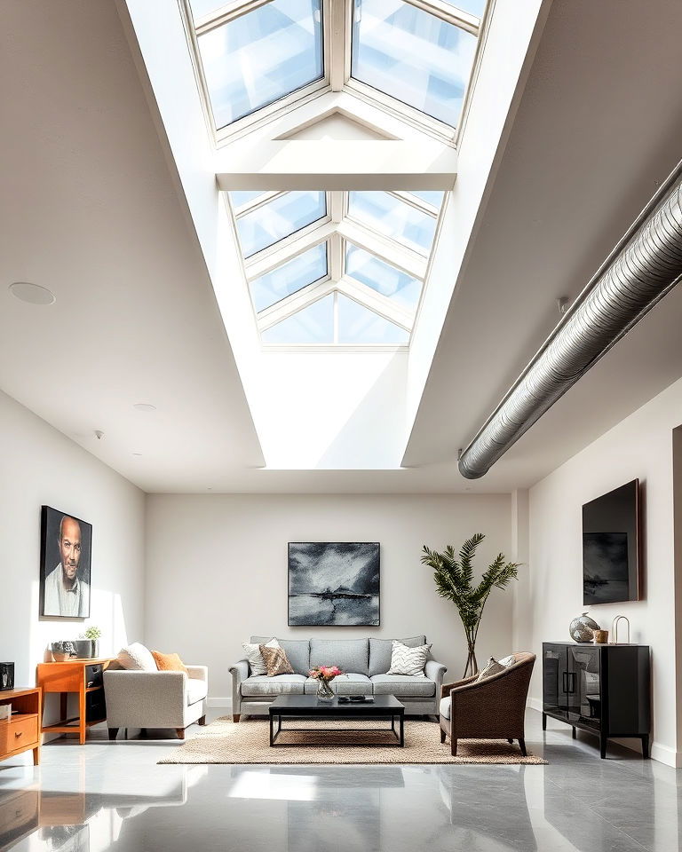 skylights for exposed basement ceiling - 25 Exposed Basement Ceiling Ideas