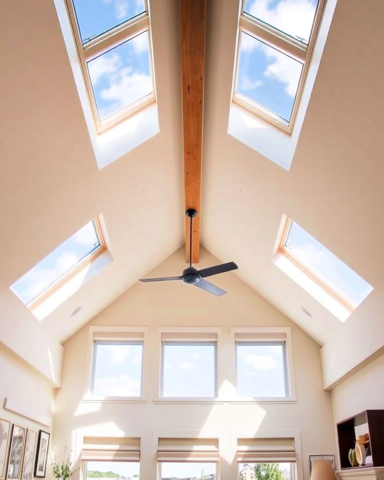 skylights for natural light - 25 High Ceiling Living Room Ideas
