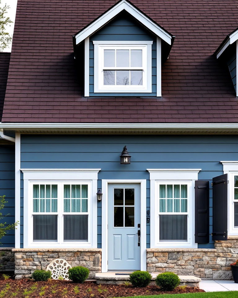 slate blue siding and espresso brown roof - 25 Blue Exterior Home With a Brown Roof Ideas