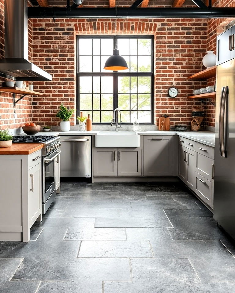 slate floor for industrial style kitchen - 20 Kitchens With Slate Floors