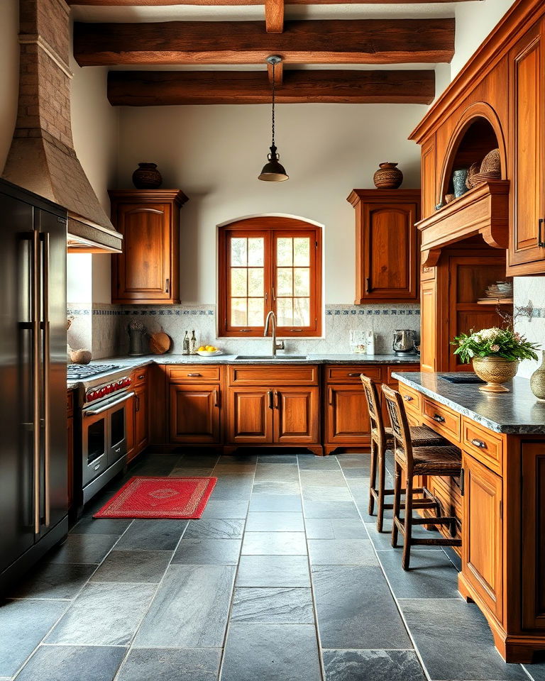 slate floor for mediterranean style kitchen - 20 Kitchens With Slate Floors