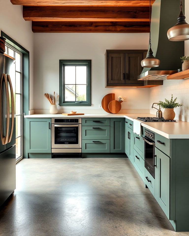 slate gray colored concrete floor - 25 Concrete Floor Kitchen Ideas