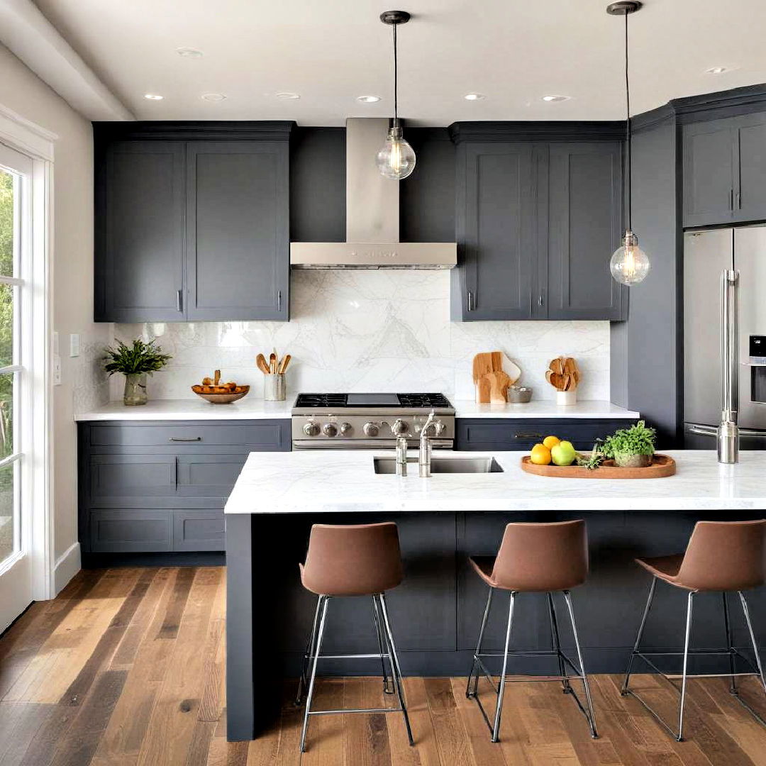 slate grey cabinets for clean look - 40 Painted Kitchen Cabinet Ideas