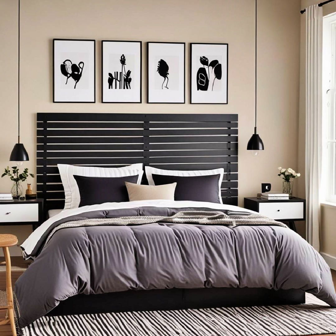 slatted black headboard design - 15 Black Headboard Bedroom Ideas
