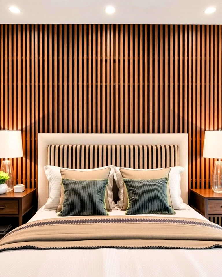 slatted headboard accent wall - 40 Wood Slat Accent Wall Ideas