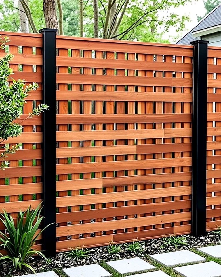 slatted wood fence with metal gaps - 25 Metal and Wood Fence