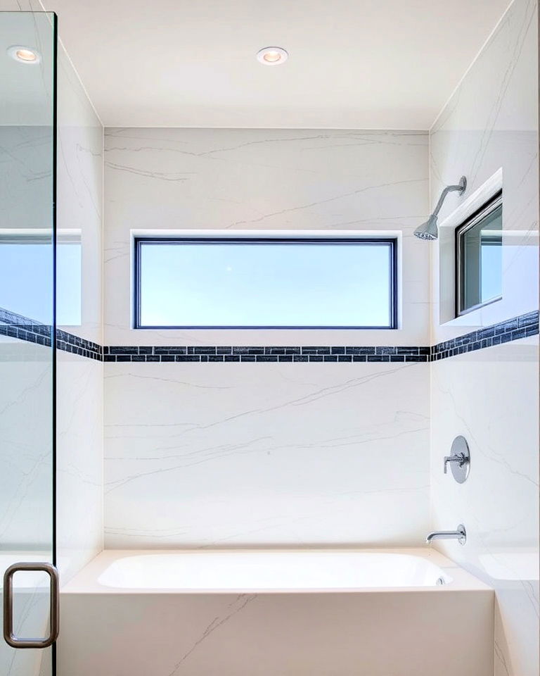 sleek and modern horizontal strip window - 30 Shower Window Ideas
