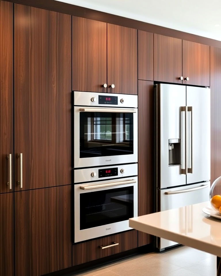 sleek brown cabinets with integrated appliances - 25 Brown Kitchen Cabinets Ideas