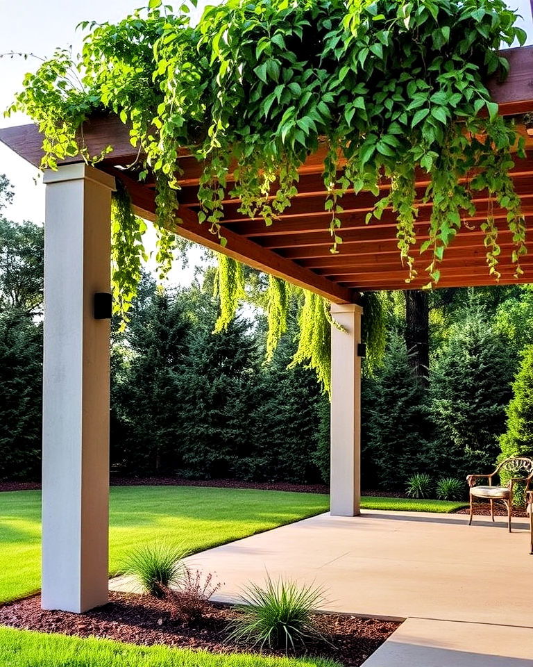 sleek concrete pergola posts - 25 Concrete Landscaping Ideas