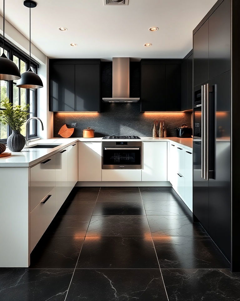 sleek contemporary kitchen with slate floor - 20 Kitchens With Slate Floors