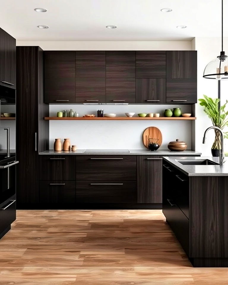 sleek dark bamboo wood cabinets - 30 Dark Wood Kitchen Cabinets
