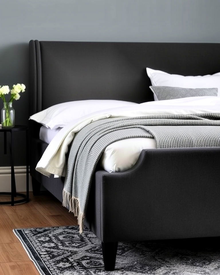 sleek dark grey bed frame - 30 Dark Grey Bedroom Ideas
