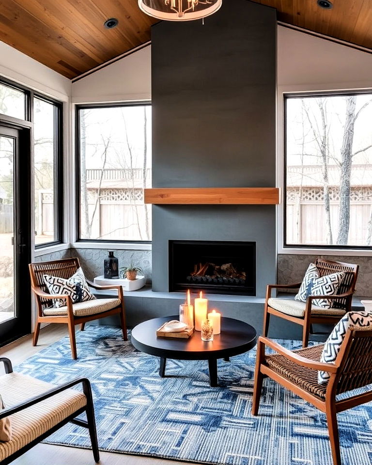 sleek fireplace for mid century modern sunroom - 20 Mid-century Modern Sunroom Ideas