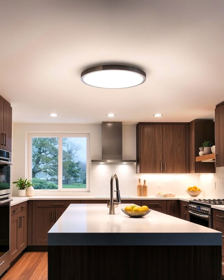 sleek flush mount lighting - 20 Kitchen Island Lighting Ideas