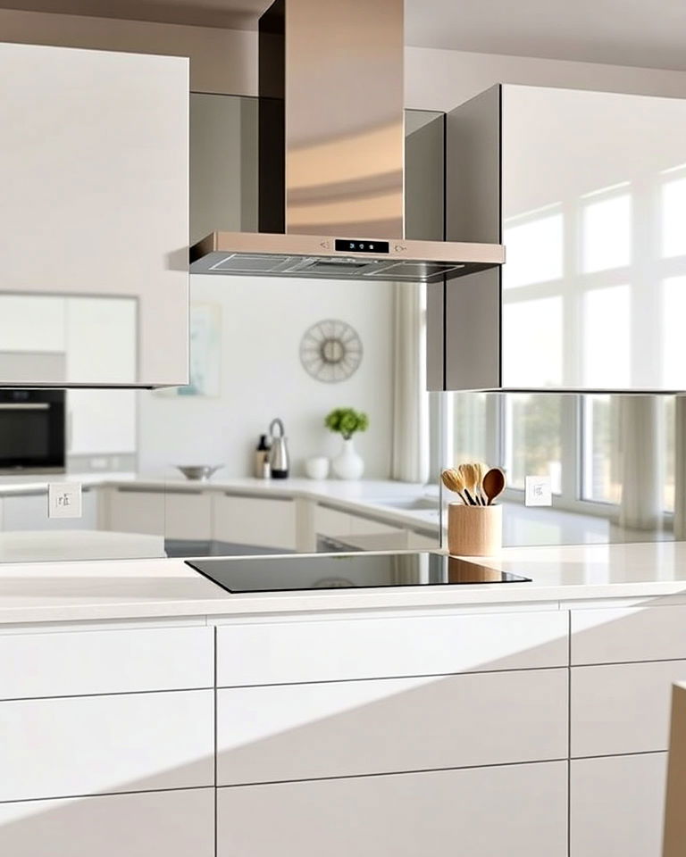 sleek frameless mirrored backsplash - 30 Mirrored Backsplash Kitchen Ideas