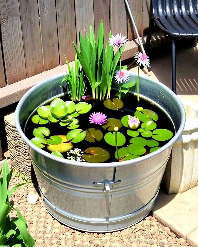sleek galvanized steel tub fish pond - 15 Container Fish Pond Ideas