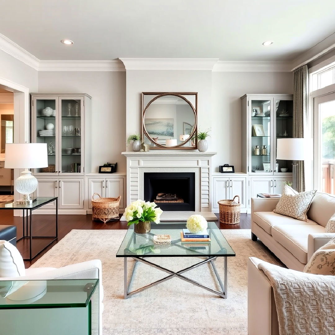 sleek glass elements - 40 Transitional Living Room Ideas