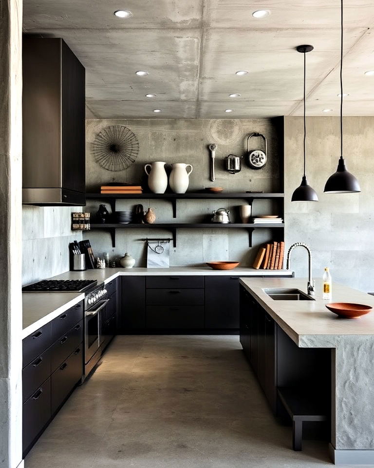 sleek industrial style kitchen - 20 Brutalism Interior Design Ideas
