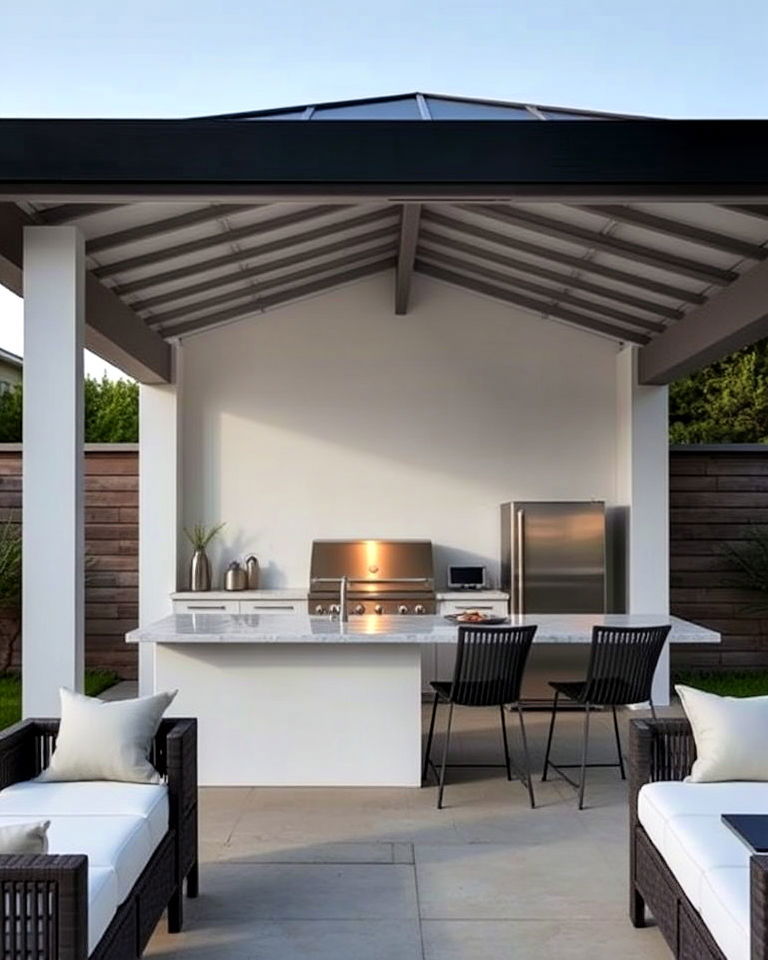 sleek kitchen and modern minimalist gazebo - 20 Outdoor Kitchen with a Gazebo Ideas