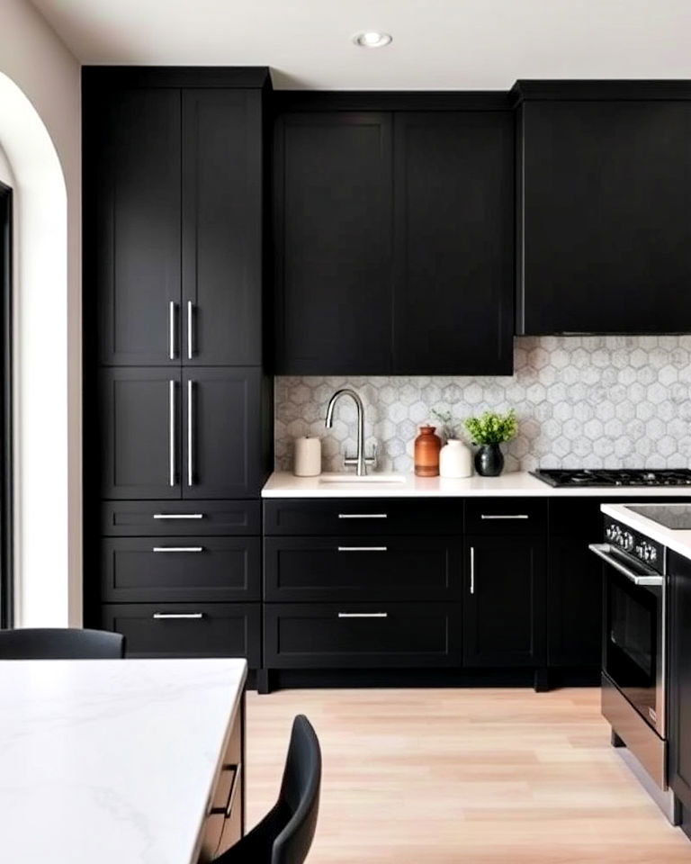 sleek matte black cabinets - 25 Dark Kitchen Ideas