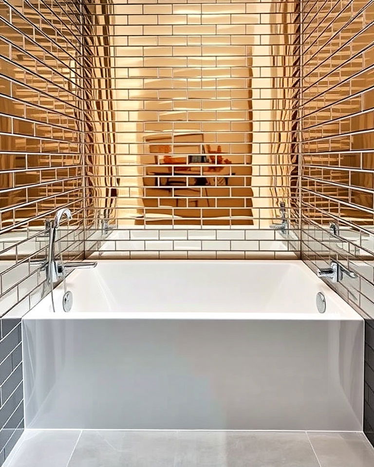 sleek metallic tiles for modern shine - 40 Bathtub Tile Ideas