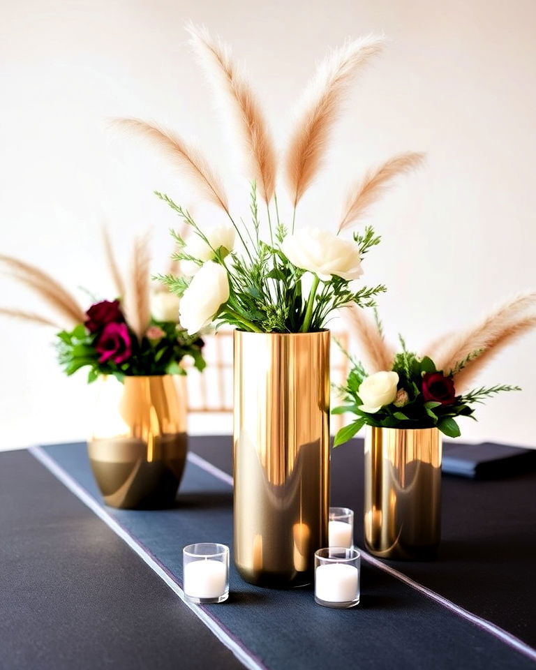sleek metallic vases for wedding table decoration - 30 Wedding Table Decoration Ideas