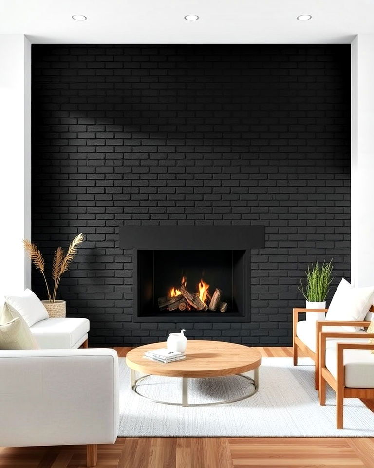 sleek minimalist black brick fireplace - 30 Black Brick Fireplace Ideas