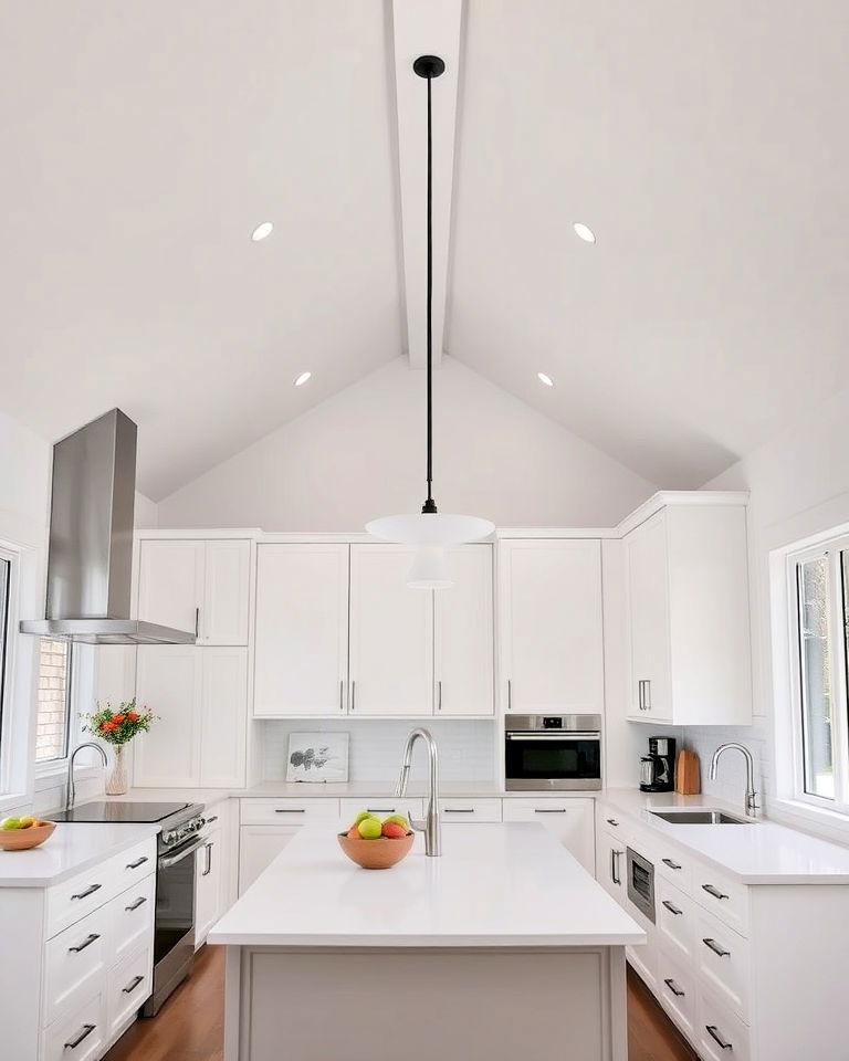 sleek minimalist vaulted ceiling - 25 Vaulted Ceiling Kitchen Ideas