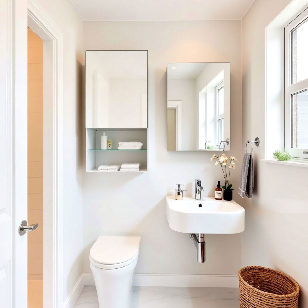 sleek mirrored cabinets - 20 Hallway Bathroom Ideas