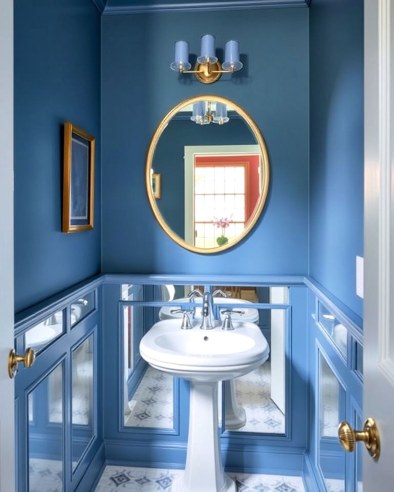 sleek mirrored wainscoting ideas - 25 Powder Room Wainscoting Ideas