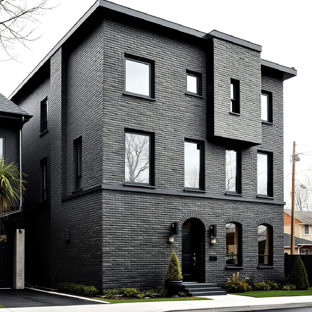 sleek monochromatic black brick home - 40 Black Brick House Exteriors