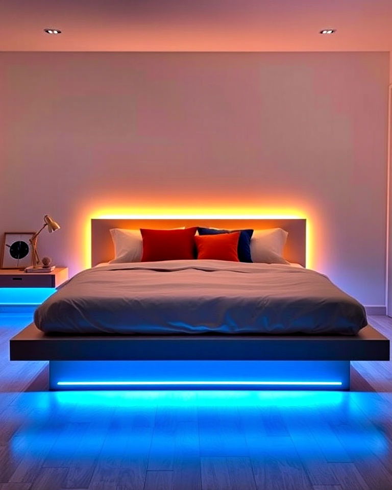 sleek platform bed with led lights - 30 Baddie Room Ideas