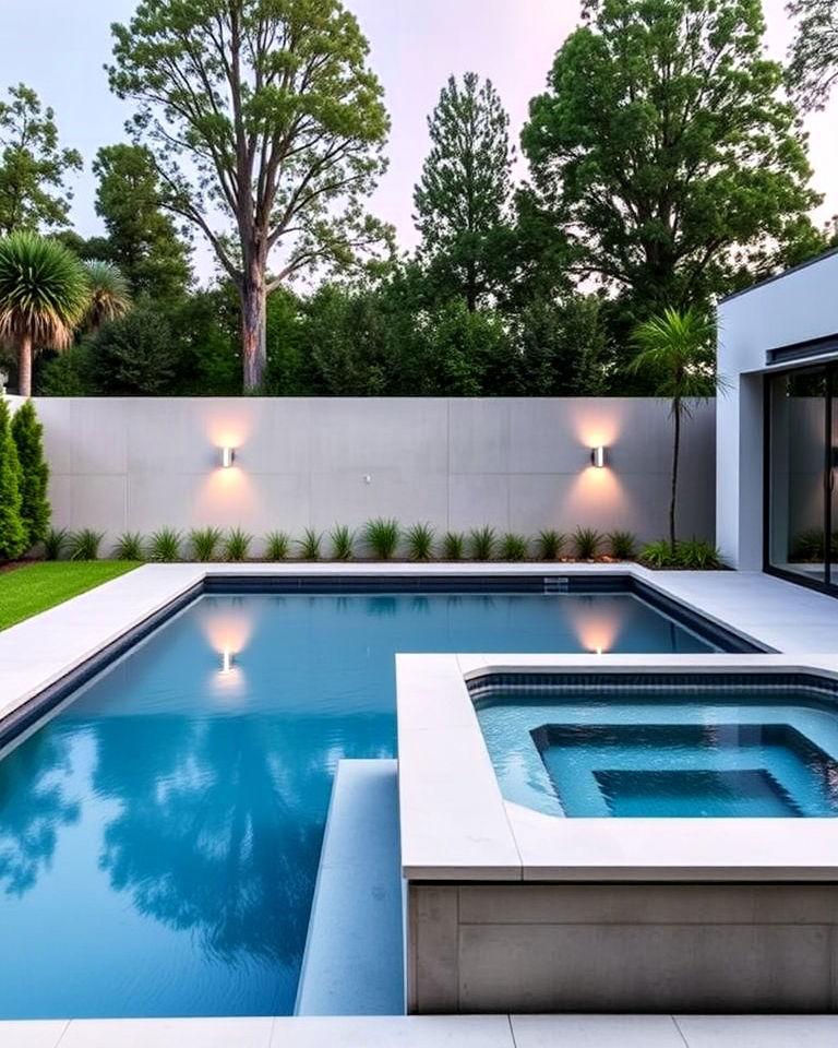 sleek rectangle pool with a hot tub - 20 Rectangle Pool With Hot Tub