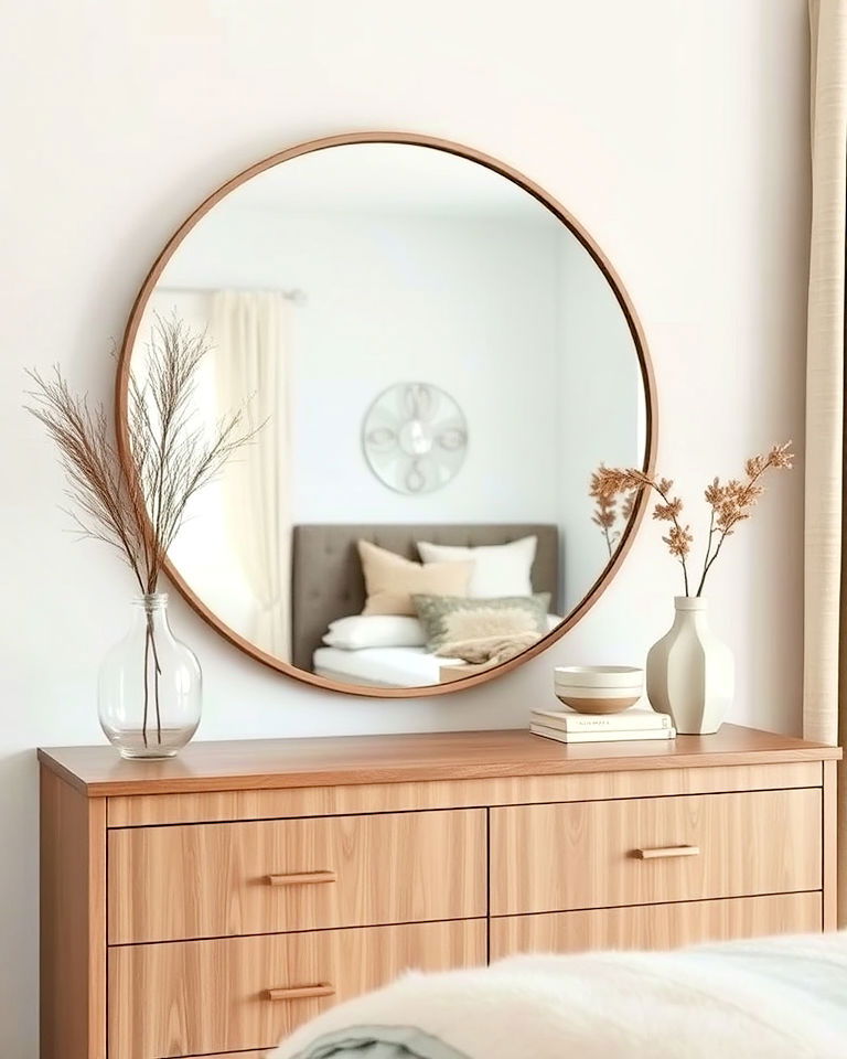 sleek round mirror over dresser - 20 Mirror Over Dresser Ideas