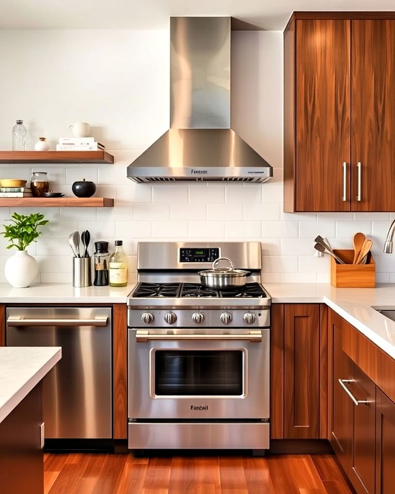 sleek stainless steel appliances for minimalist aesthetic - 40 Mid-century Modern Kitchen Ideas