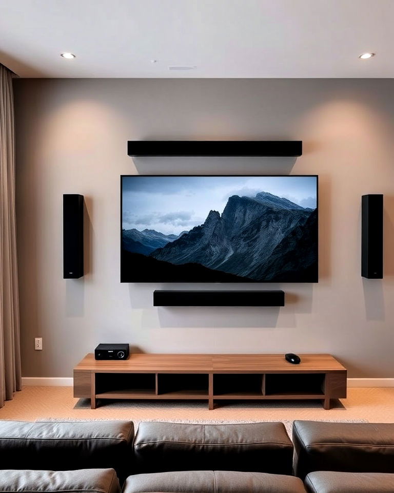 sleek wall mounted soundbars - 20 Modern Home Theater Ideas
