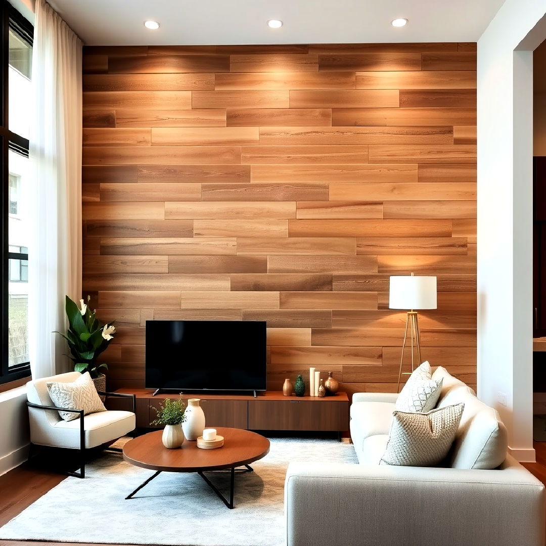 sleek wooden accent wall - 25 Wooden Interior Design Ideas