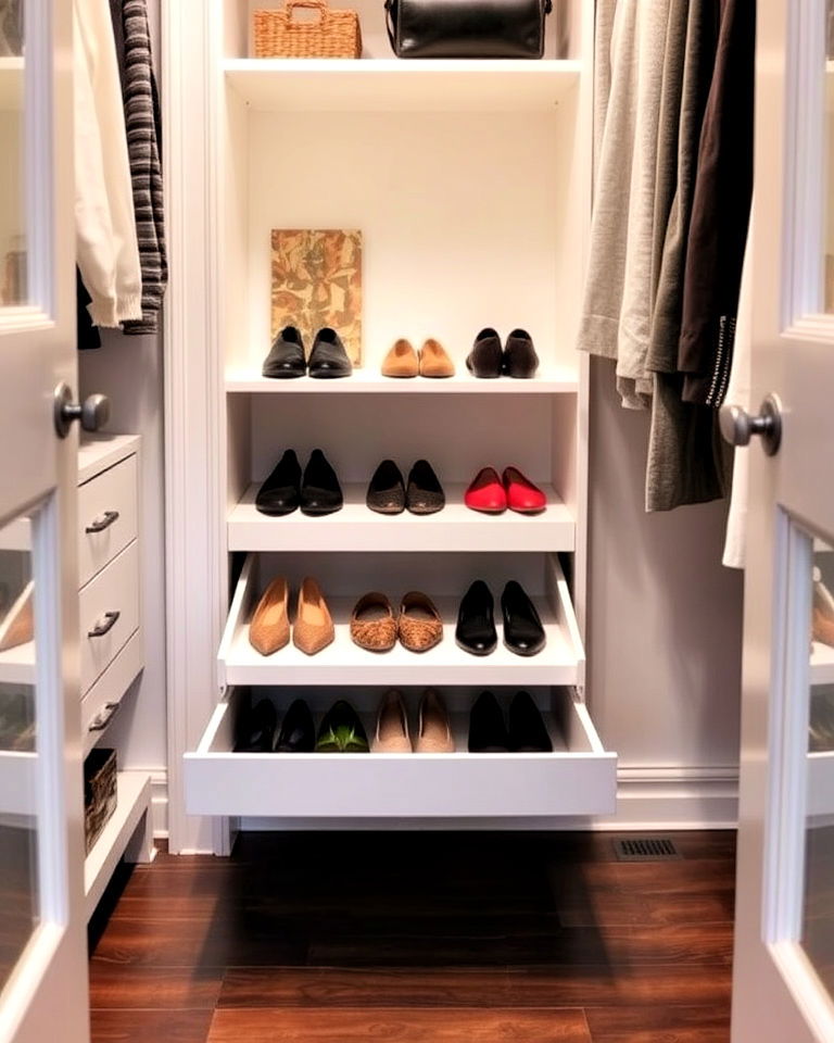 slide out shoe drawers for open closet - 30 Open Closet Ideas