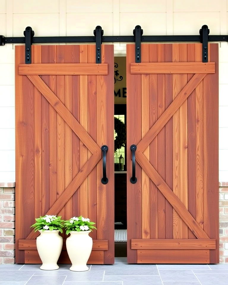 sliding barn door for unique entry - 25 Cottage Front Door Ideas