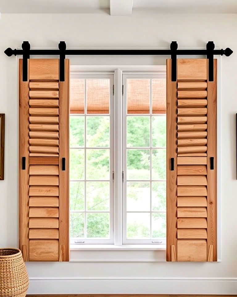 sliding barn door window covers - 40 Farmhouse Window Treatment Ideas