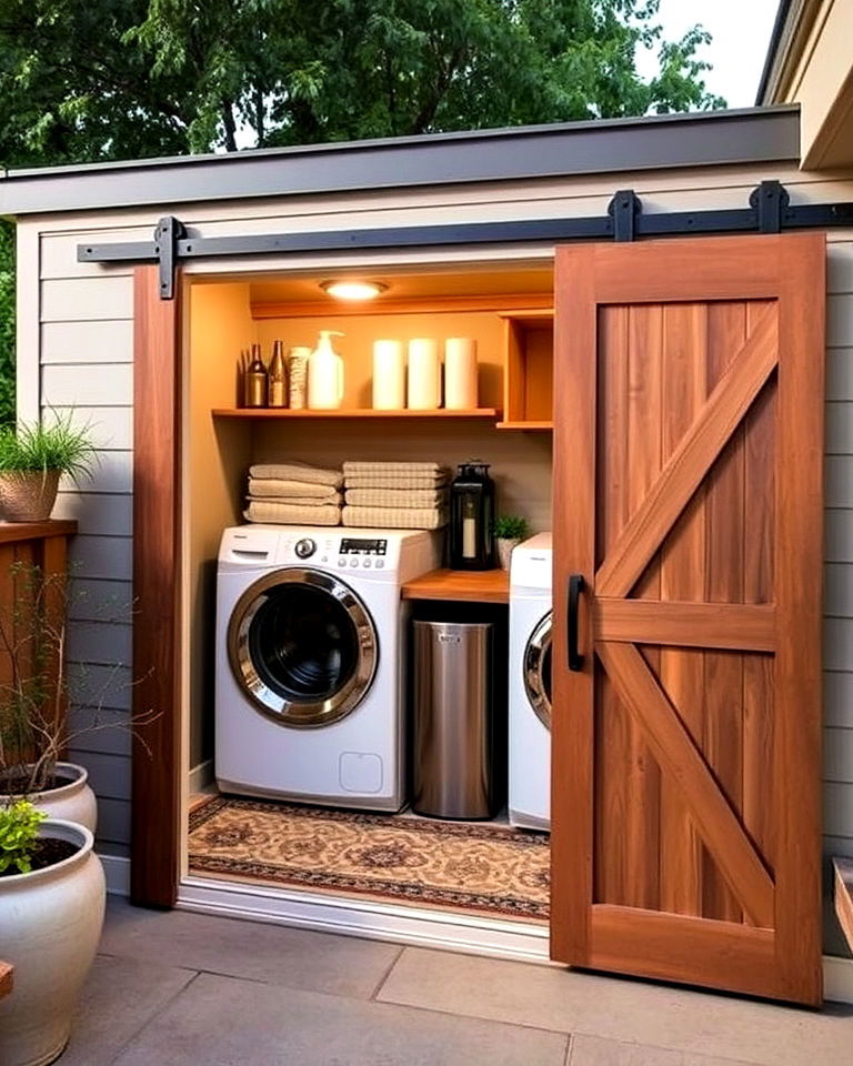 sliding barn doors for outdoor laundry room - 30 Outdoor Laundry Room Ideas